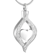 Load image into Gallery viewer, Crystal Teardrop With Heart Cremation Urn Necklace With Rhinestones