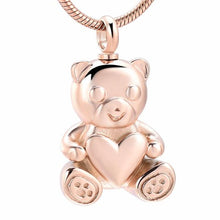 Load image into Gallery viewer, Cute Teddy Bear With Heart Cremation Urn Necklace