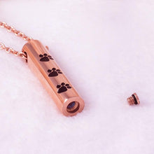 Load image into Gallery viewer, Cylinder Cremation Urn Necklace With Paw Prints