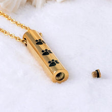Load image into Gallery viewer, Cylinder Cremation Urn Necklace With Paw Prints