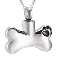 Load image into Gallery viewer, Dog Bone With Paw Print Cremation Urn Necklace
