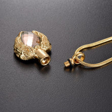 Load image into Gallery viewer, Golden Angel Wings Heart Cremation Urn Necklace With Gemstone