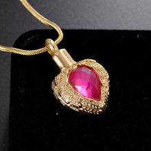 Load image into Gallery viewer, Golden Angel Wings Heart Cremation Urn Necklace With Gemstone