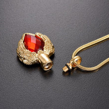 Load image into Gallery viewer, Golden Angel Wings Heart Cremation Urn Necklace With Gemstone