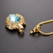 Load image into Gallery viewer, Golden Angel Wings Heart Cremation Urn Necklace With Gemstone