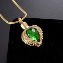 Load image into Gallery viewer, Golden Angel Wings Heart Cremation Urn Necklace With Gemstone