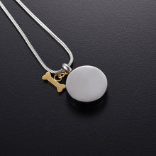 Load image into Gallery viewer, Golden Dog Bone Charm &amp; Paw Print Cremation Urn Necklace