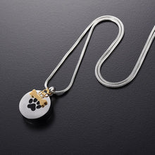 Load image into Gallery viewer, Golden Dog Bone Charm &amp; Paw Print Cremation Urn Necklace