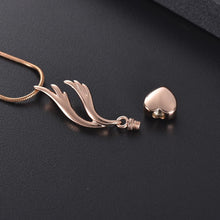 Load image into Gallery viewer, Heart &amp; Angel Wing Cremation Urn Necklace