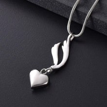 Load image into Gallery viewer, Heart &amp; Angel Wing Cremation Urn Necklace