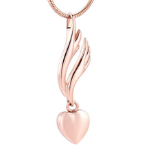 Load image into Gallery viewer, Heart &amp; Angel Wing Cremation Urn Necklace