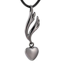 Load image into Gallery viewer, Heart &amp; Angel Wing Cremation Urn Necklace