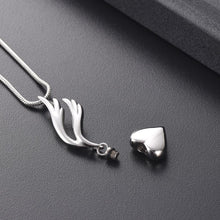 Load image into Gallery viewer, Heart &amp; Angel Wing Cremation Urn Necklace