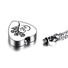 Load image into Gallery viewer, Heart Shaped Cremation Urn Necklace Engraved With Roses &amp; "Always In My Heart"
