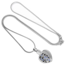 Load image into Gallery viewer, Heart Shaped Cremation Urn Necklace With Blue Rhinestone Flowers