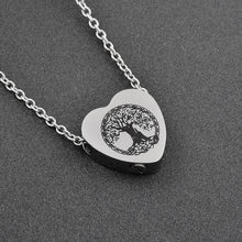 Load image into Gallery viewer, Heart Shaped Cremation Urn Necklace With Etched Tree of Life