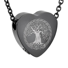 Load image into Gallery viewer, Heart Shaped Cremation Urn Necklace With Etched Tree of Life