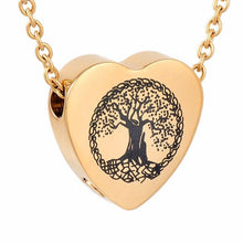 Load image into Gallery viewer, Heart Shaped Cremation Urn Necklace With Etched Tree of Life