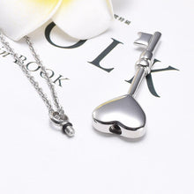 Load image into Gallery viewer, Heart Shaped Key Cremation Urn Necklace