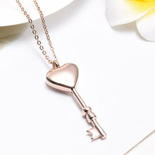 Load image into Gallery viewer, Heart Shaped Key Cremation Urn Necklace