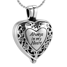 Load image into Gallery viewer, Heart Shaped Locket "Always In My Heart" Cremation Urn Necklace