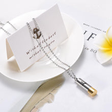 Load image into Gallery viewer, Hunter Silver &amp; Gold Shotgun Shell Cylinder Cremation Urn Necklace With A Deer