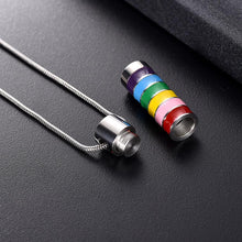 Load image into Gallery viewer, LGBTQ+ Pride Rainbow Cylinder Cremation Urn Necklace