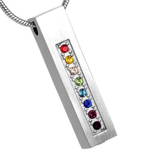 Load image into Gallery viewer, LGBTQ+ Pride Rainbow Rhinestone Bar Cremation Jewelry Necklace