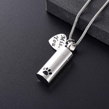 Load image into Gallery viewer, "Miss You" Silver Cylinder Cremation Urn Necklace