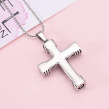 Load image into Gallery viewer, Modern Silver Cross Cremation Urn Necklace