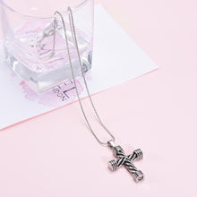Load image into Gallery viewer, Modern Silver Cross Cremation Urn Necklace