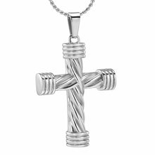 Load image into Gallery viewer, Modern Silver Cross Cremation Urn Necklace