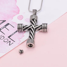 Load image into Gallery viewer, Modern Silver Cross Cremation Urn Necklace
