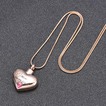 Load image into Gallery viewer, "Mom, Love You Forever" Heart Shaped Cremation Urn Necklace With Rhinestone