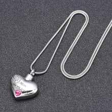 Load image into Gallery viewer, "Mom, Love You Forever" Heart Shaped Cremation Urn Necklace With Rhinestone
