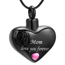 Load image into Gallery viewer, "Mom, Love You Forever" Heart Shaped Cremation Urn Necklace With Rhinestone