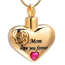 Load image into Gallery viewer, "Mom, Love You Forever" Heart Shaped Cremation Urn Necklace With Rhinestone