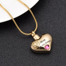 Load image into Gallery viewer, "Mom, Love You Forever" Heart Shaped Cremation Urn Necklace With Rhinestone
