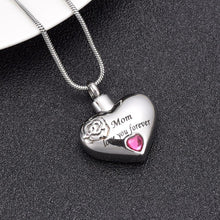 Load image into Gallery viewer, "Mom, Love You Forever" Heart Shaped Cremation Urn Necklace With Rhinestone