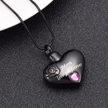 Load image into Gallery viewer, "Mom, Love You Forever" Heart Shaped Cremation Urn Necklace With Rhinestone