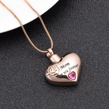 Load image into Gallery viewer, "Mom, Love You Forever" Heart Shaped Cremation Urn Necklace With Rhinestone