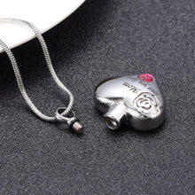 Load image into Gallery viewer, "Mom, Love You Forever" Heart Shaped Cremation Urn Necklace With Rhinestone