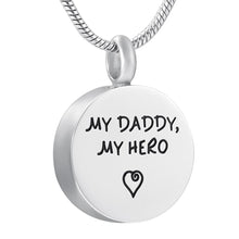 Load image into Gallery viewer, "My Daddy, My Hero" With Heart Engraved Urn Necklace