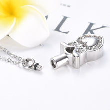 Load image into Gallery viewer, Owl Heart Cremation Urn Necklace With Rhinestones