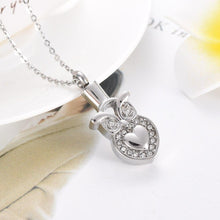 Load image into Gallery viewer, Owl Heart Cremation Urn Necklace With Rhinestones