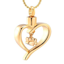 Load image into Gallery viewer, Paw Print In Heart Pet Cremation Urn Necklace