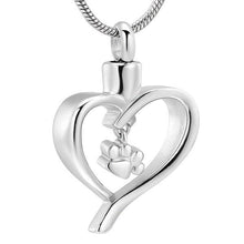 Load image into Gallery viewer, Paw Print In Heart Pet Cremation Urn Necklace