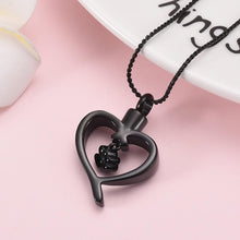 Load image into Gallery viewer, Paw Print In Heart Pet Cremation Urn Necklace