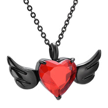 Load image into Gallery viewer, Red Crystal Heart &amp; Angel Wing Cremation Urn Necklace