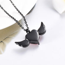 Load image into Gallery viewer, Red Crystal Heart &amp; Angel Wing Cremation Urn Necklace